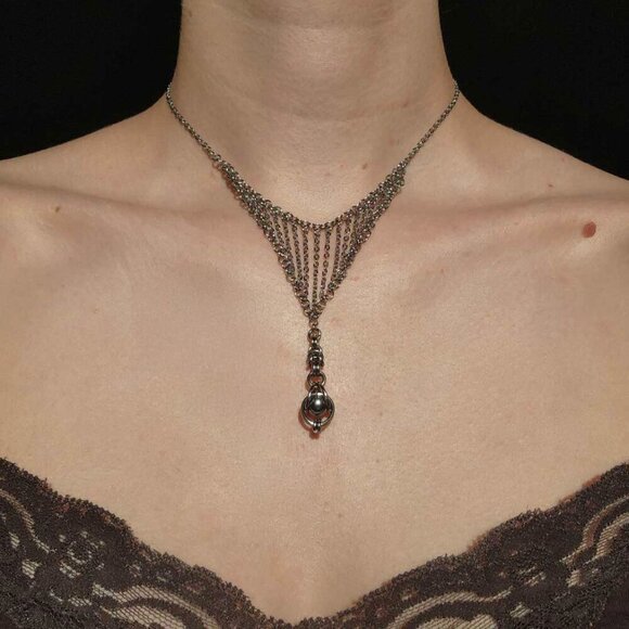 Vintage Antique Art Deco style silver chain rosary necklace - Picture 5 of 9